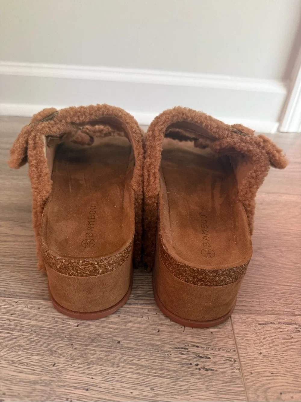 Faux-Shearling Platform Slides